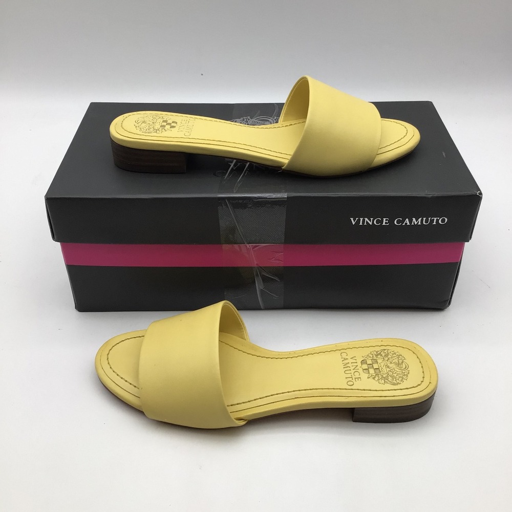 Vince Camuto VC Meren Lemon Yellow Eco Sheep Slides Sandals Womens Size 5.5M New